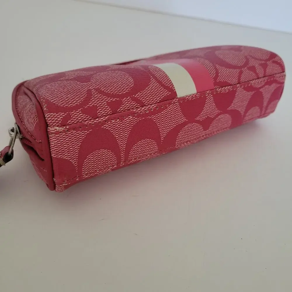 Coach Signature C Pink White Stripe Makeup Cosmetic Bag Pouch Zipper Organizer